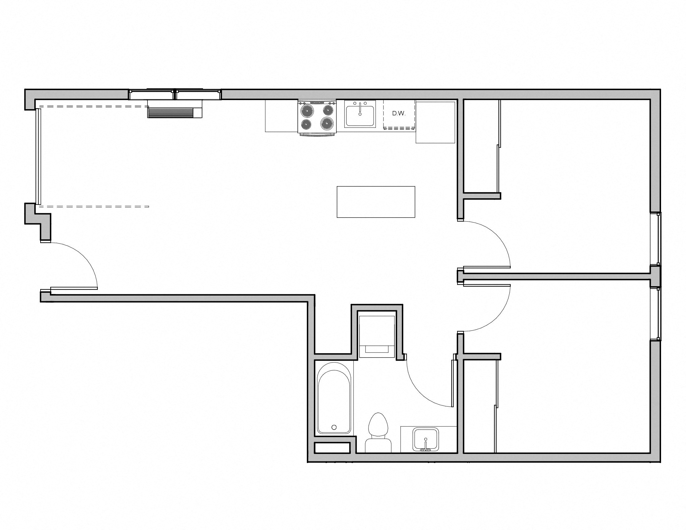 Floor plan for 2 beds, 1 bath, 824 sqft